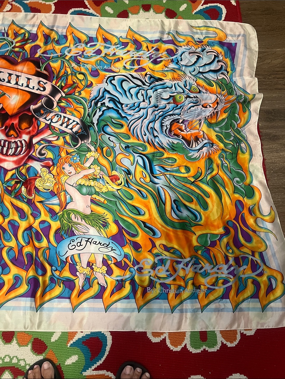 Ed Hardy Vibrant Flame & Tiger Multicolor Wall Tapestry - Picture 3 of 7